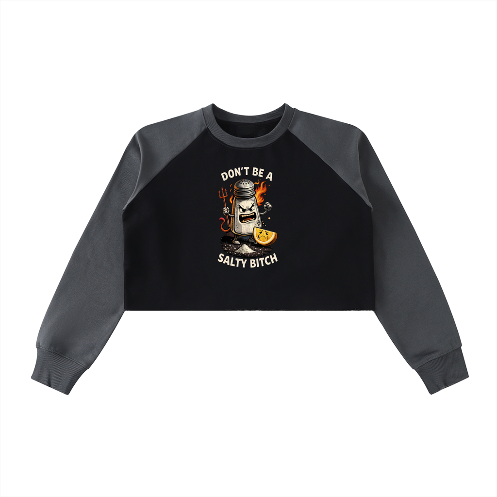 Raw-Hem Color-Block Raglan Crop Sweatshirt