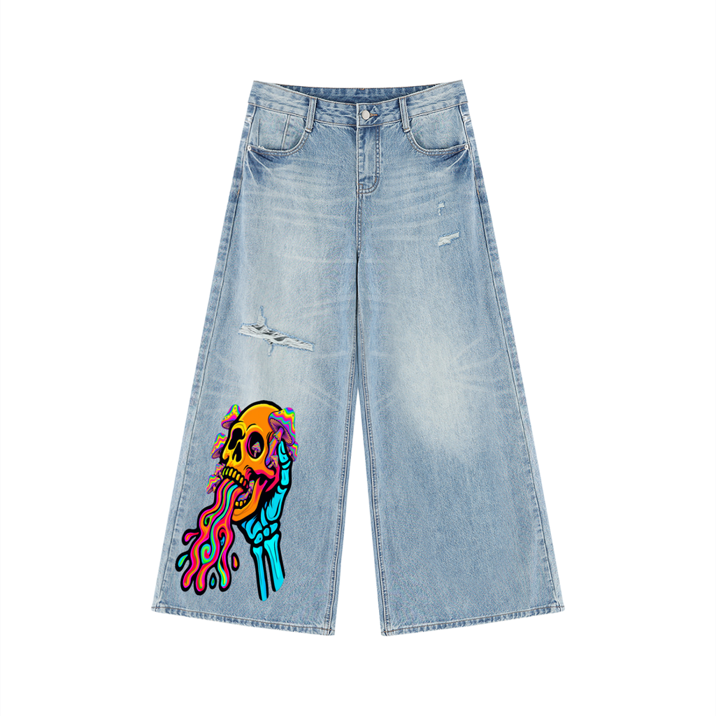 Women's Vintage Wash Distressed Wide Leg Jeans